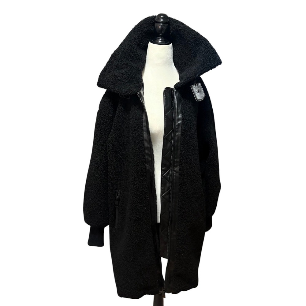 NEW NVLT Black Faux Shearling Teddy Coat Faux Leather Trim XL Poshmark Jackets